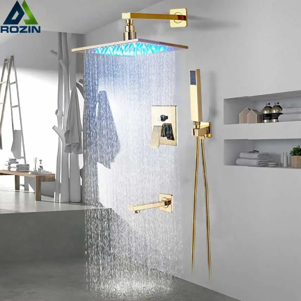 Gold Rainfall Shower Faucet 16-Inch with LED
