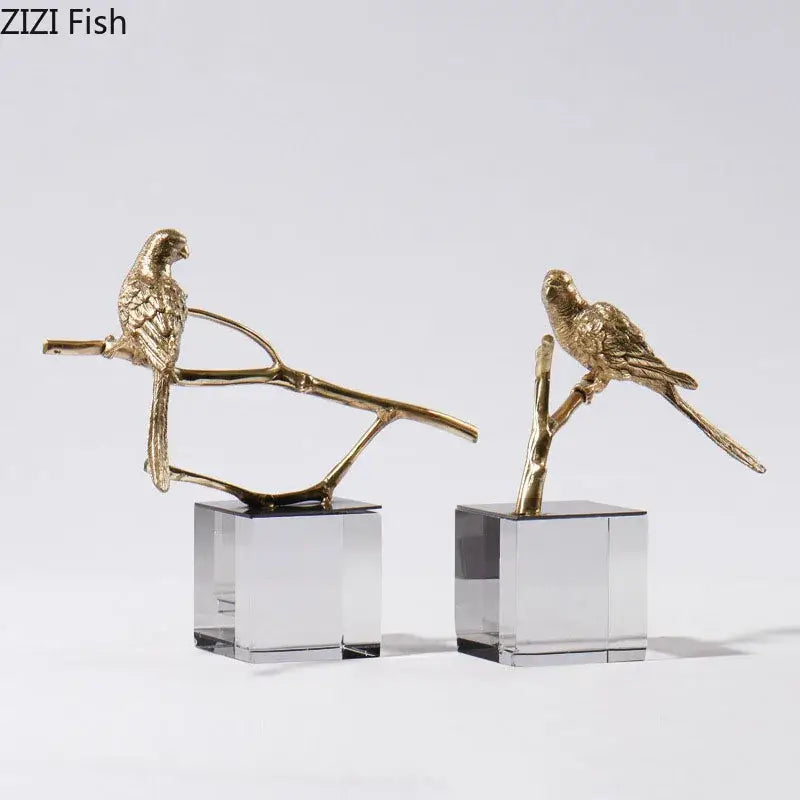 Gold Parrot Crystal Statue