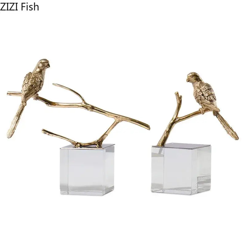 Gold Parrot Crystal Statue