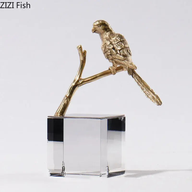 Gold Parrot Crystal Statue