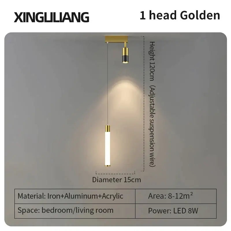 Gold Cylindrical Pendant Light Aluminum 15cm