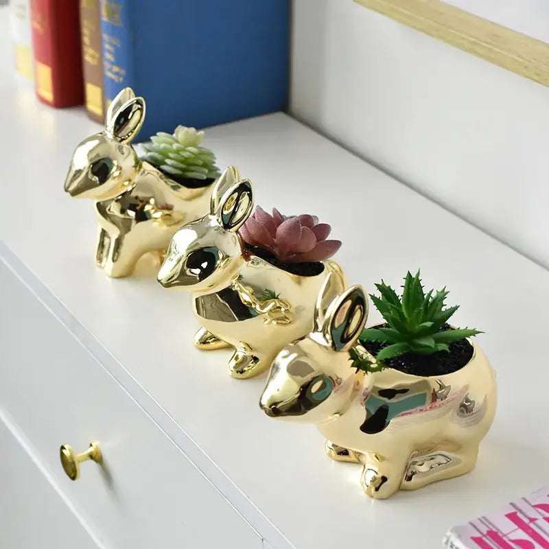 Gold Rabbit Ceramic Vase