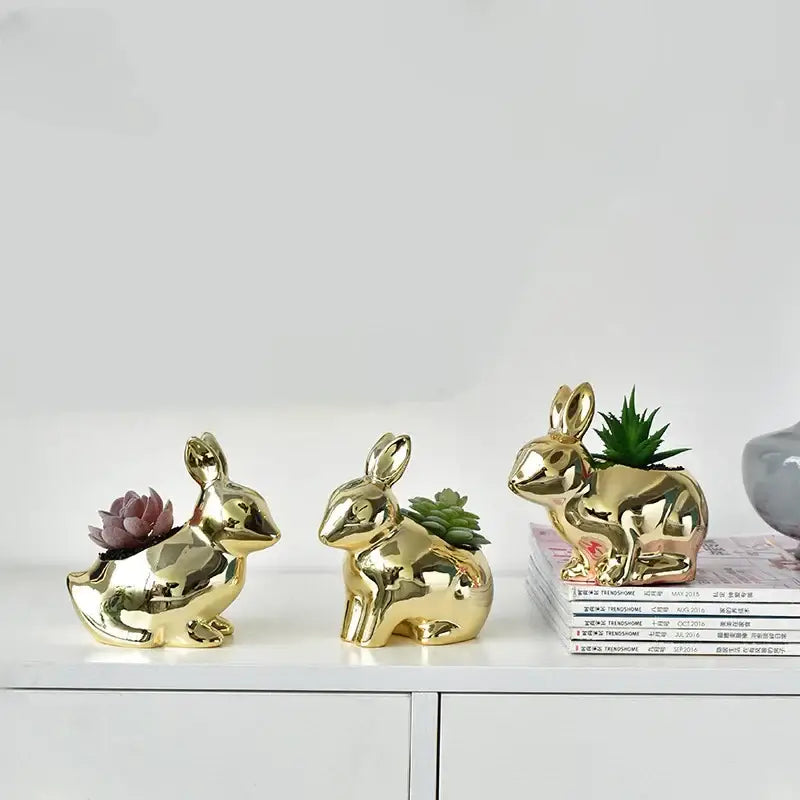 Gold Rabbit Ceramic Vase