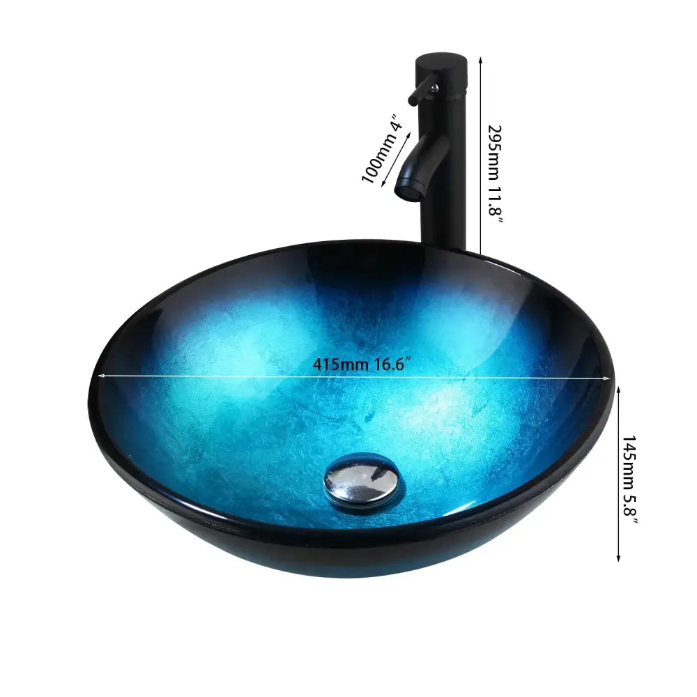 Blue Glass Vessel Sink Set with Black Mixer