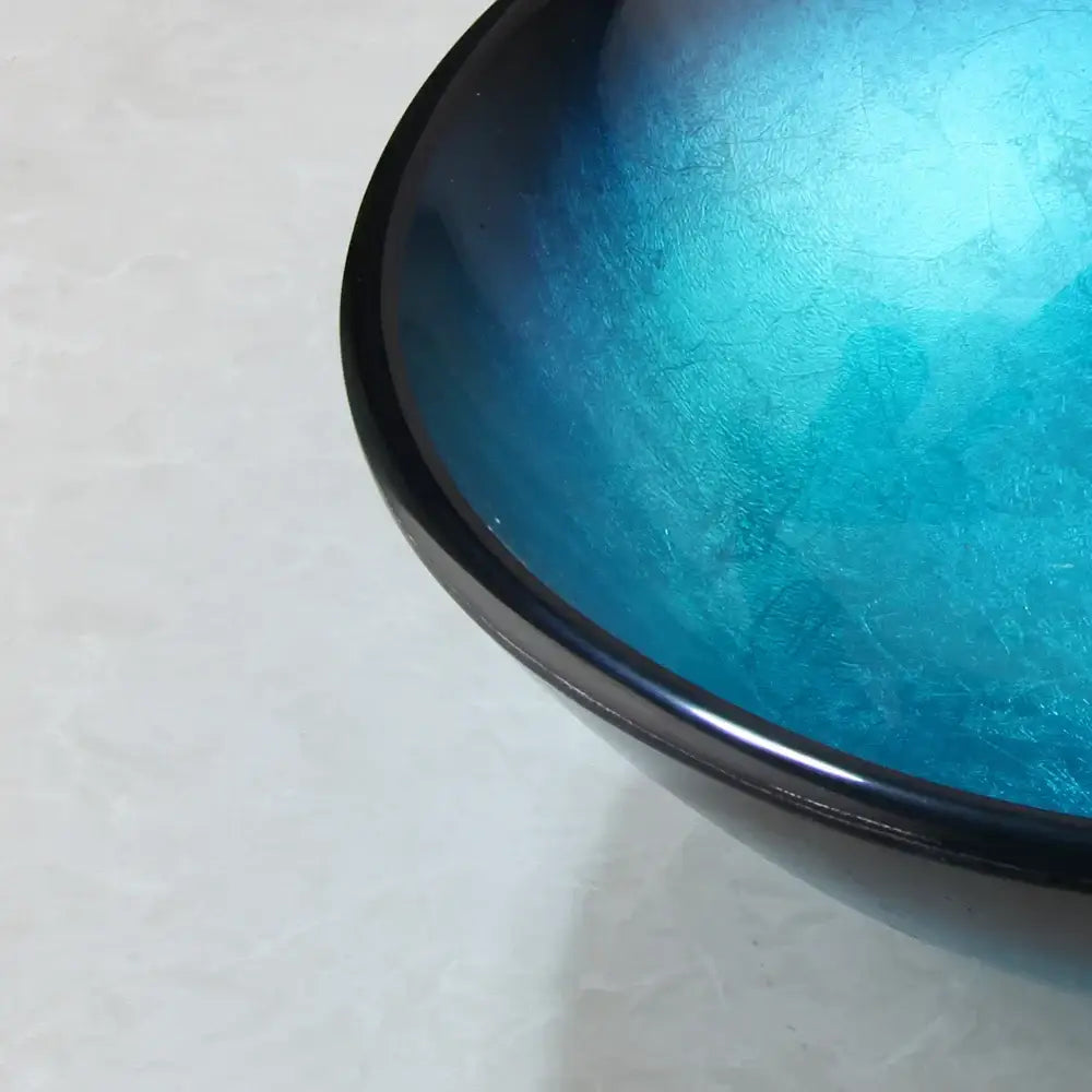 Blue Glass Vessel Sink Set with Black Mixer