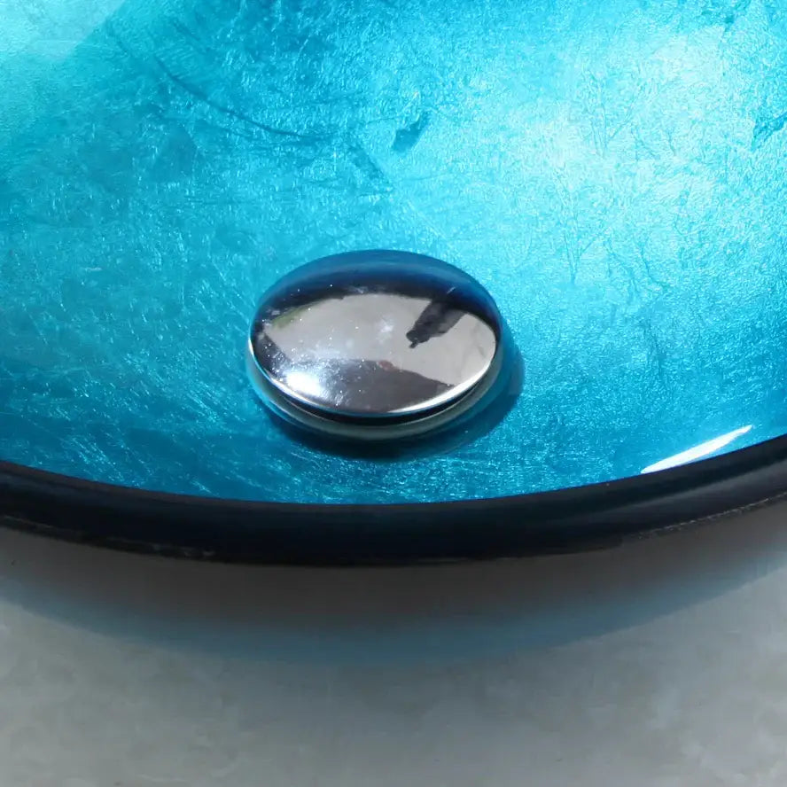 Blue Glass Vessel Sink Set with Black Mixer
