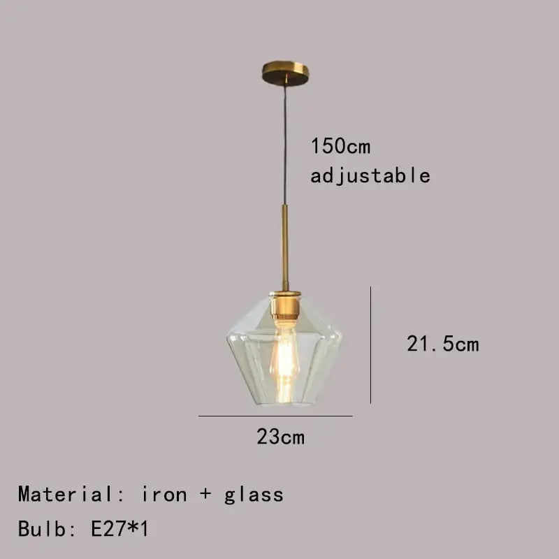 Amber Glass Pendant Lamp for Dining Rooms