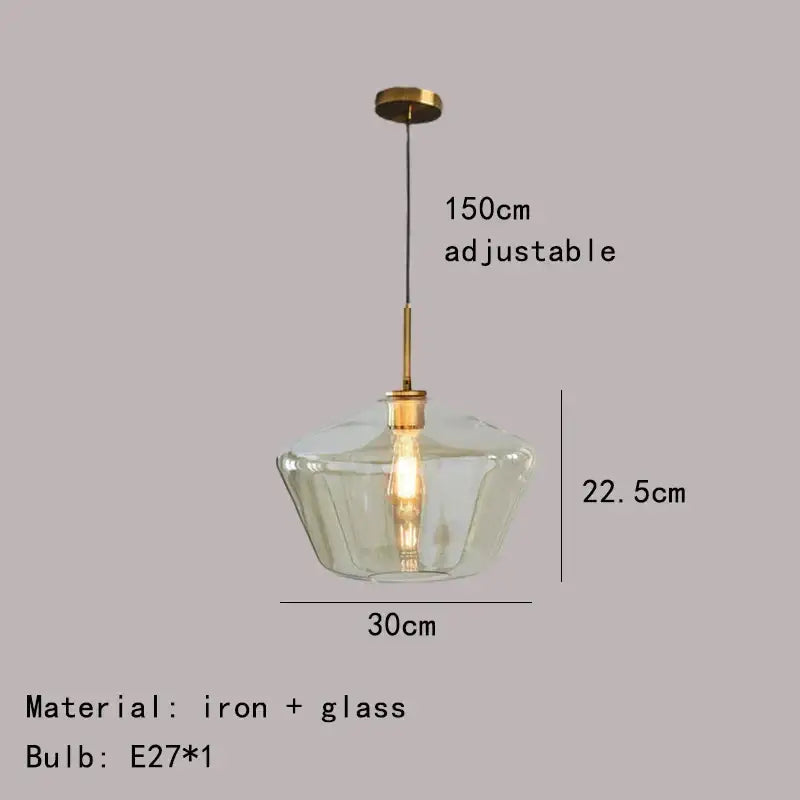 Amber Glass Pendant Lamp for Dining Rooms