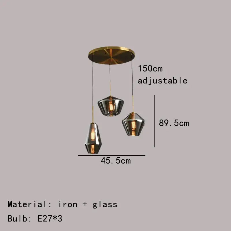 Amber Glass Pendant Lamp for Dining Rooms