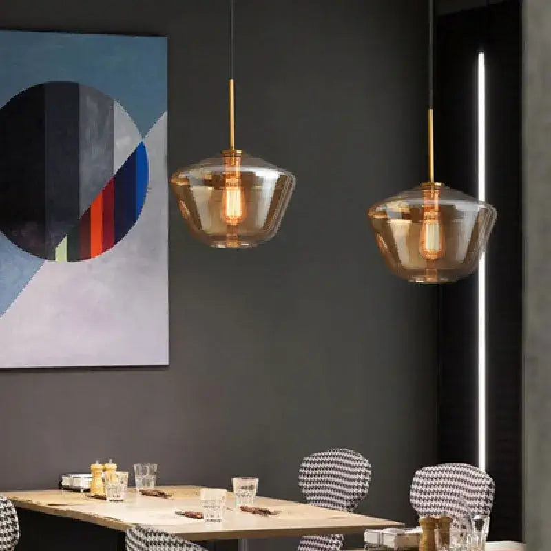 Amber Glass Pendant Lamp for Dining Rooms
