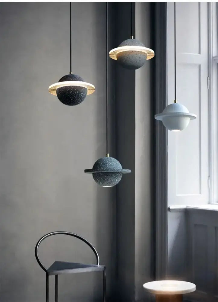 Gray Cement Pendant Light Planetary Design