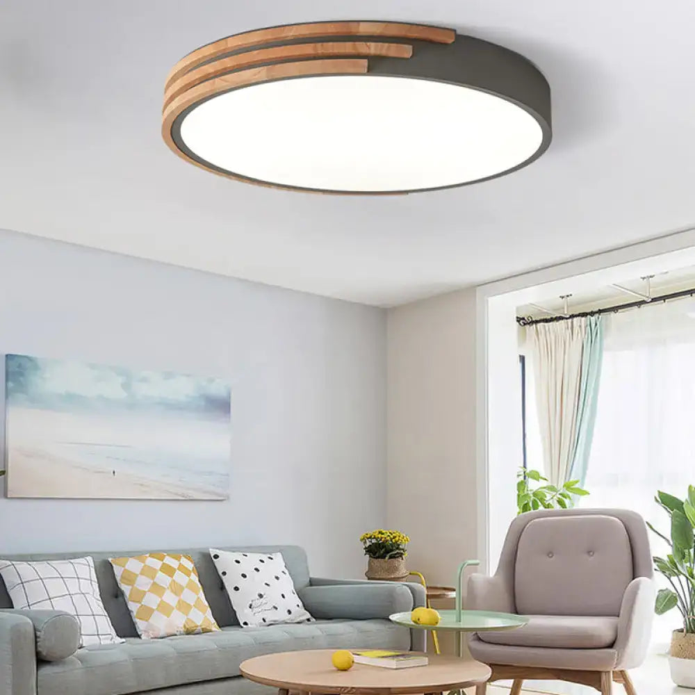 Green Wood Round Ceiling Light