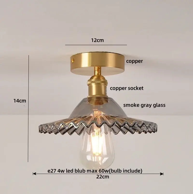Green Glass Ceiling Light With Copper Accents