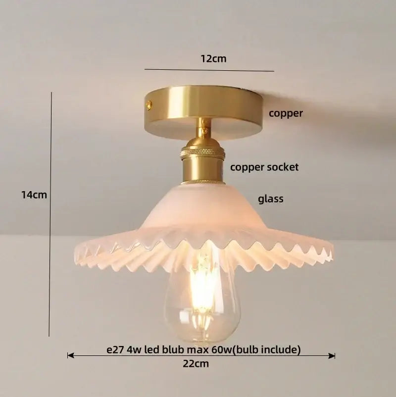 Green Glass Ceiling Light With Copper Accents