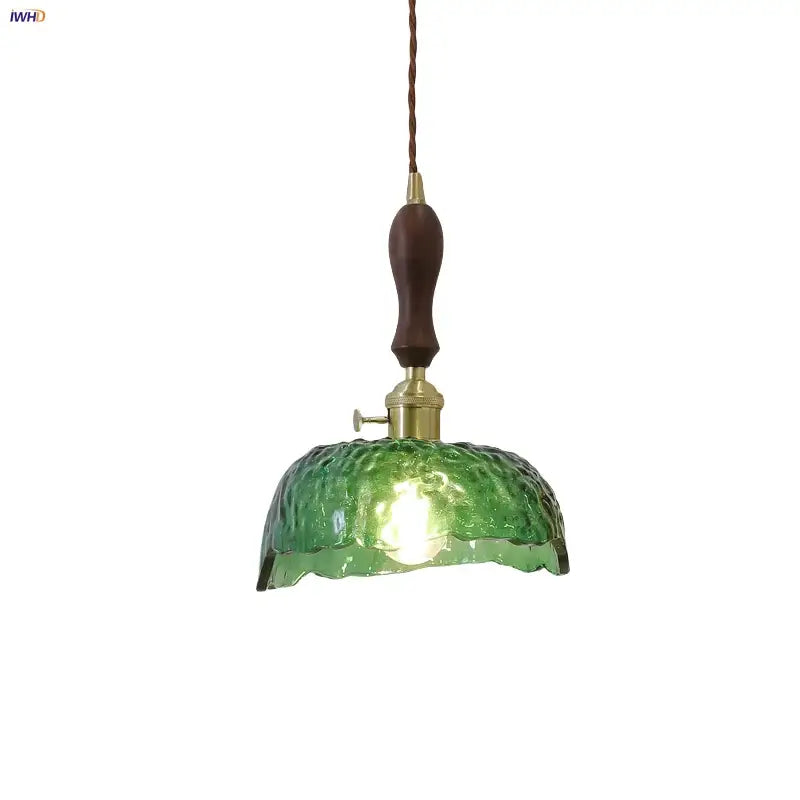 Green Glass Wood Pendant Light