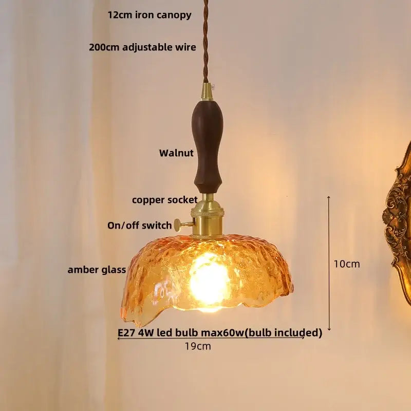 Green Glass Wood Pendant Light