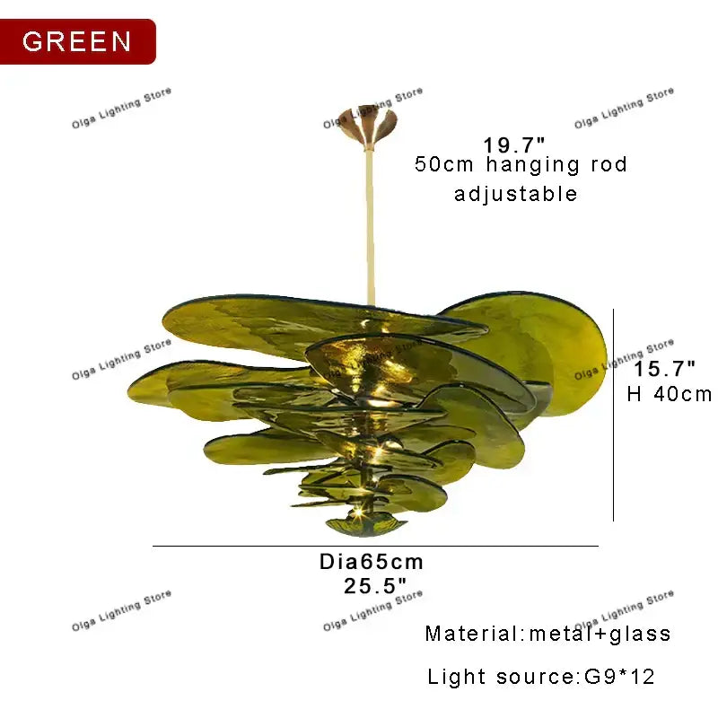 Green Leaf Glass Chandelier