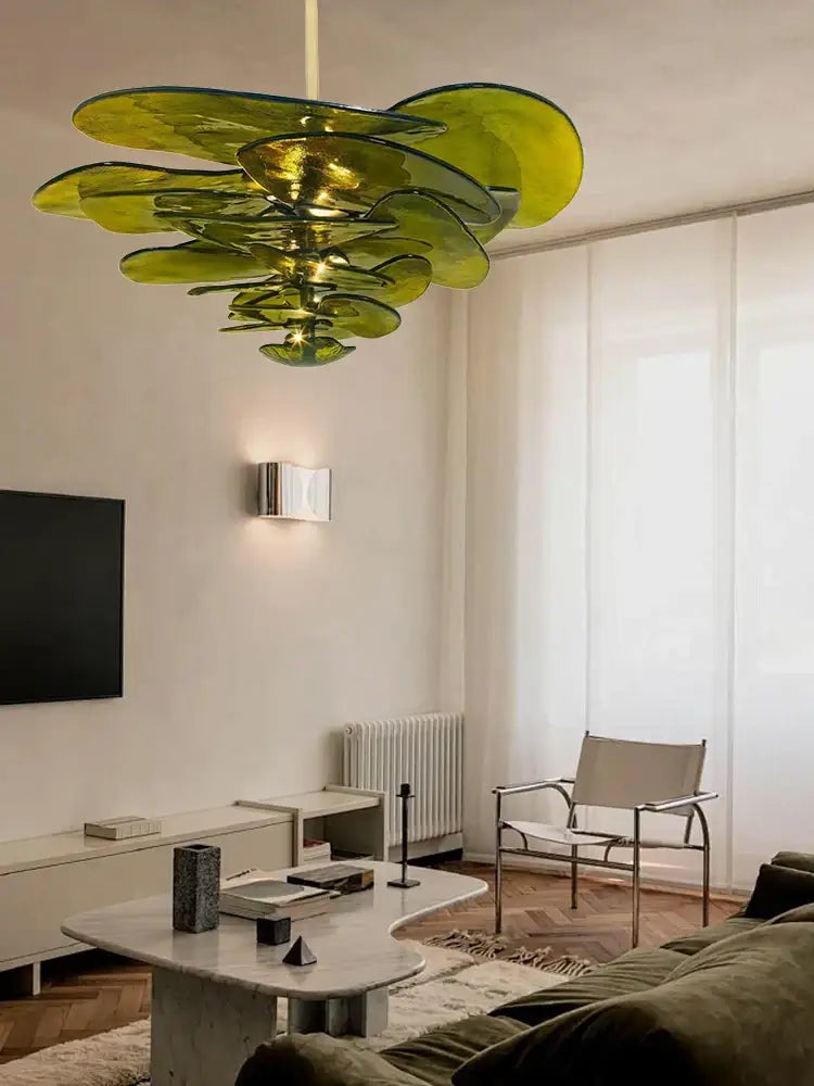 Green Leaf Glass Chandelier