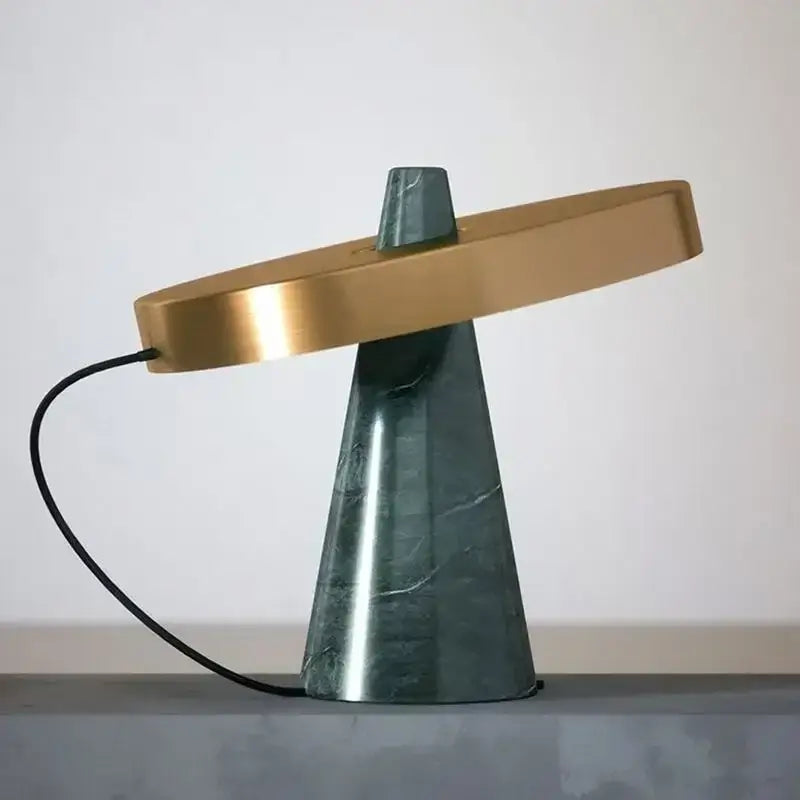 Green Marble Table Lamp with Gold Shade Tricolor