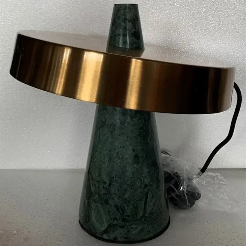 Green Marble Table Lamp with Gold Shade Tricolor