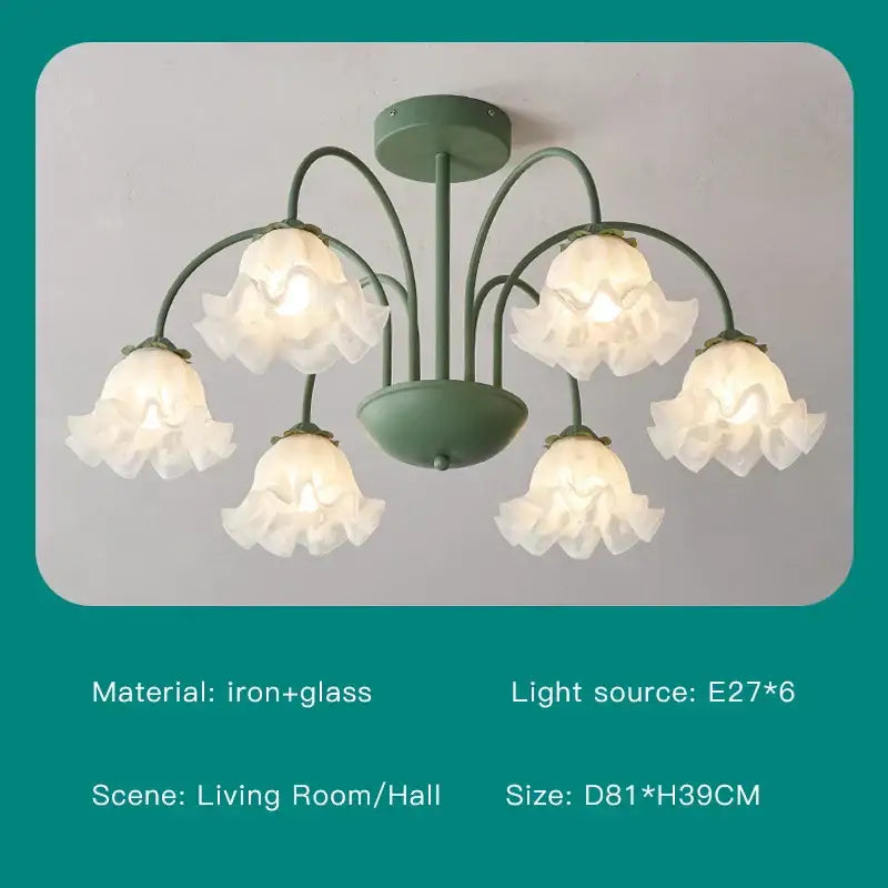 Green White Glass Chandelier