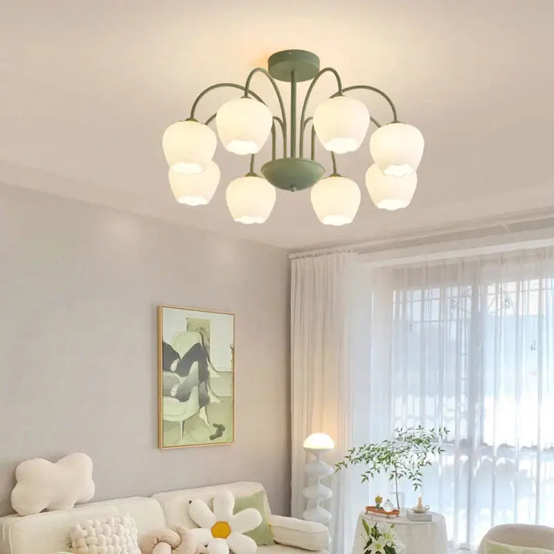 Green White Glass Chandelier