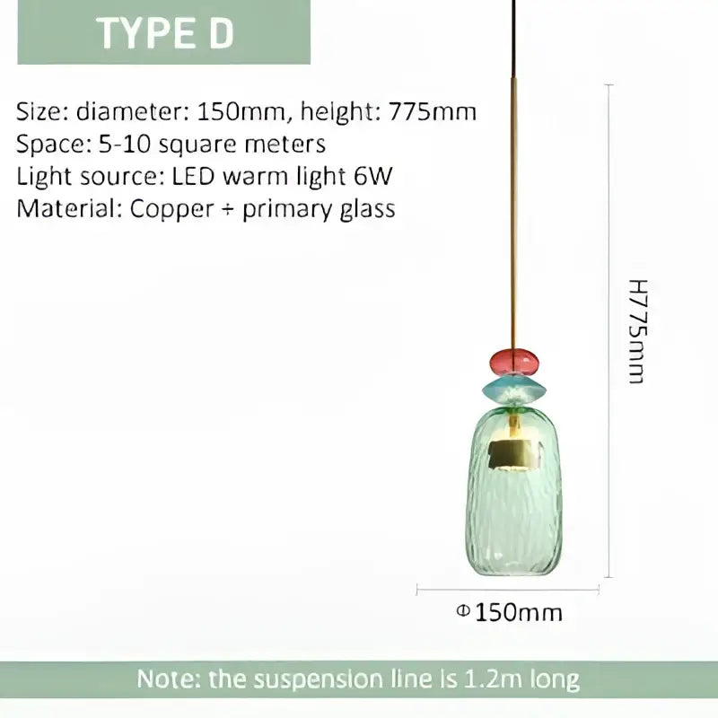 Colorful Glass Pendant Light Hand-Blown for Kitchen