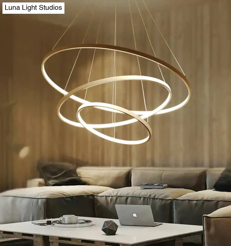Black Ring LED Four-Ring Dimmable Pendant