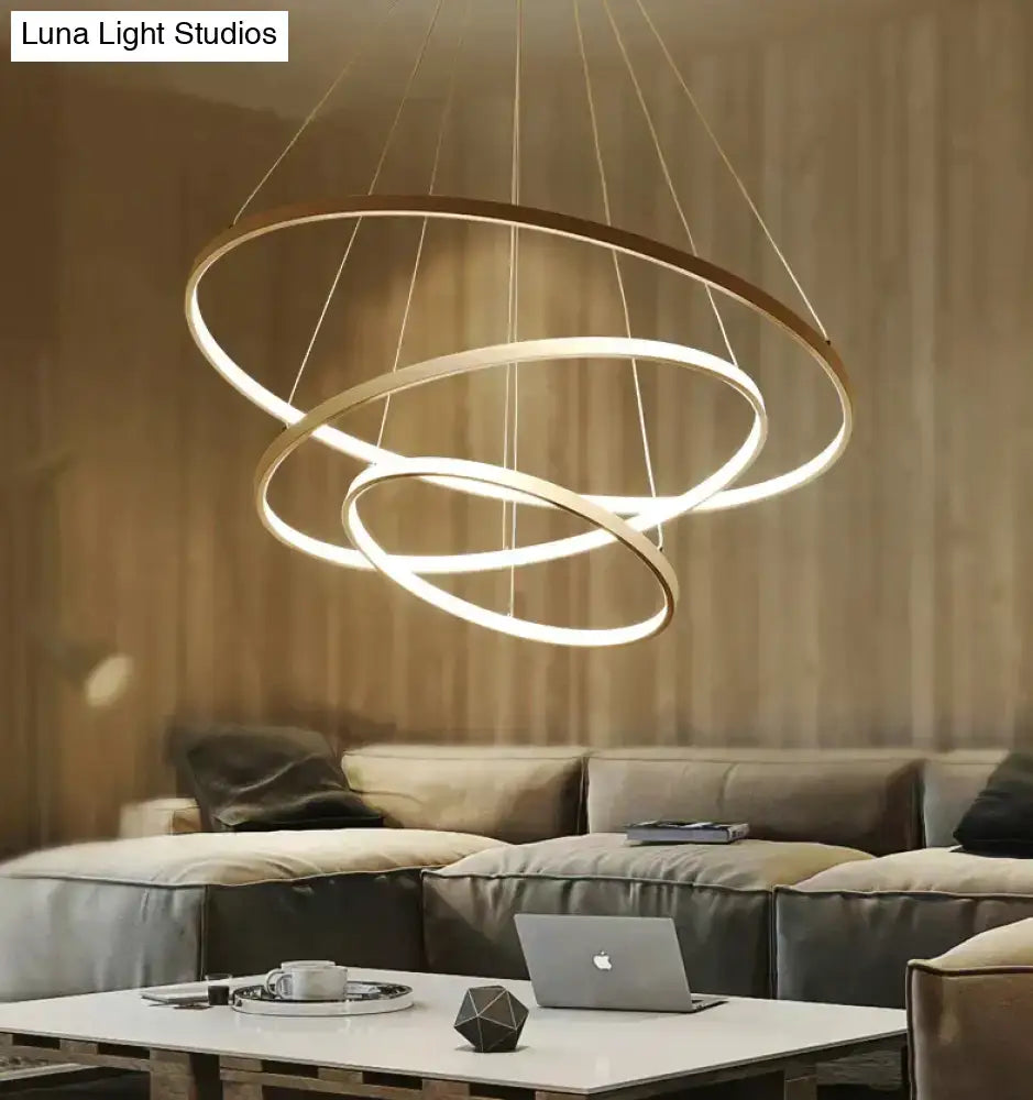 Black Ring LED Four-Ring Dimmable Pendant
