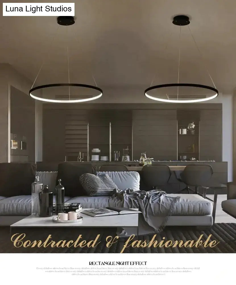 Black Ring LED Four-Ring Dimmable Pendant