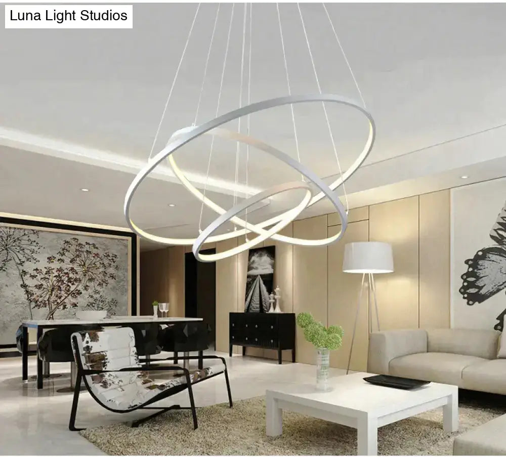 Black Ring LED Four-Ring Dimmable Pendant