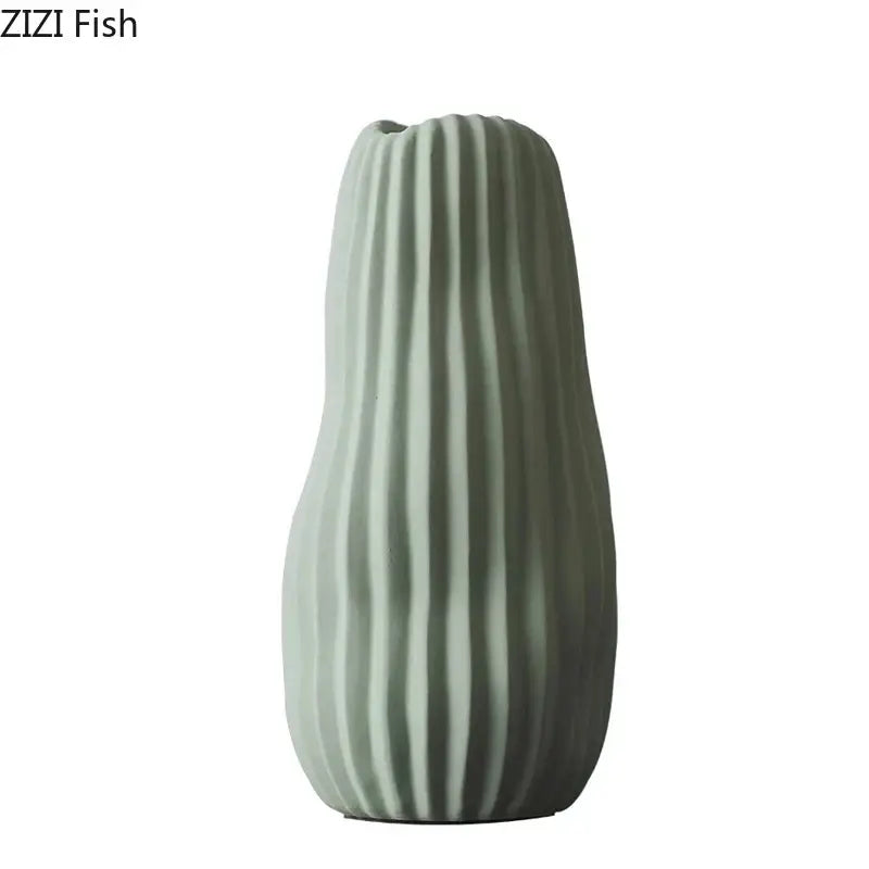 Ceramic Ribbed Vase Trio