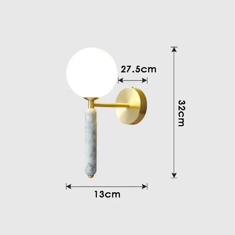 Green Marble Wall Sconce with Glass Globe W130mm