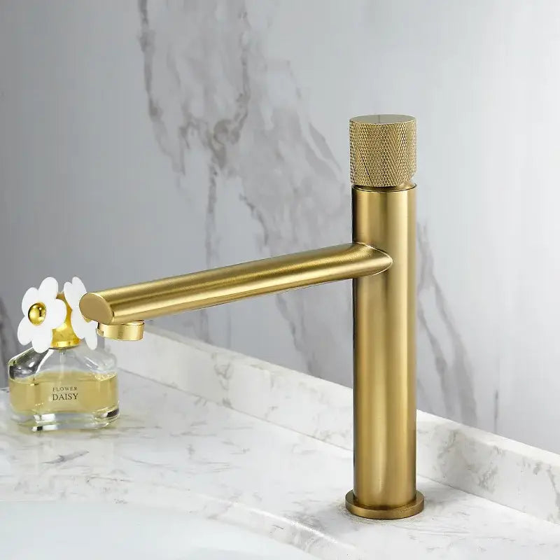 Brushed Gold Knurled Basin Faucet
