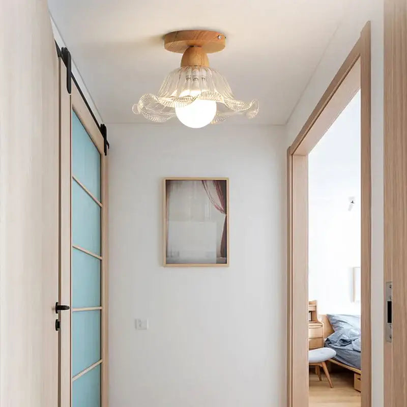 Glass Wood Ceiling Light