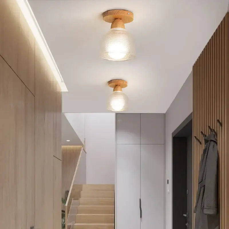 Glass Wood Ceiling Light