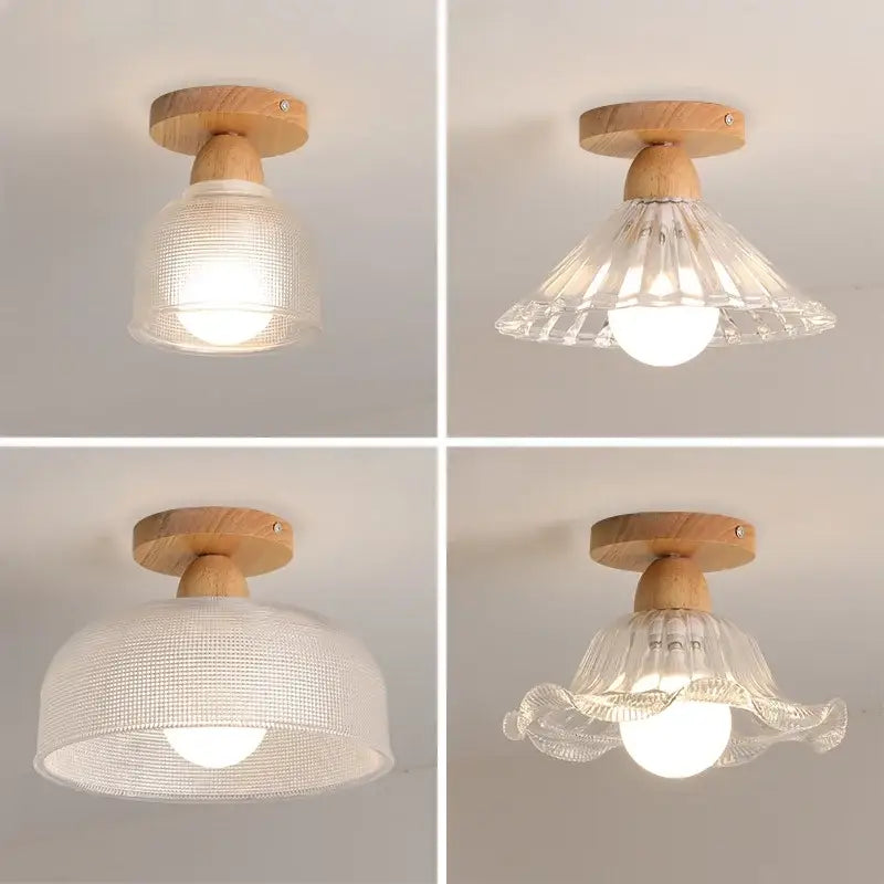 Glass Wood Ceiling Light