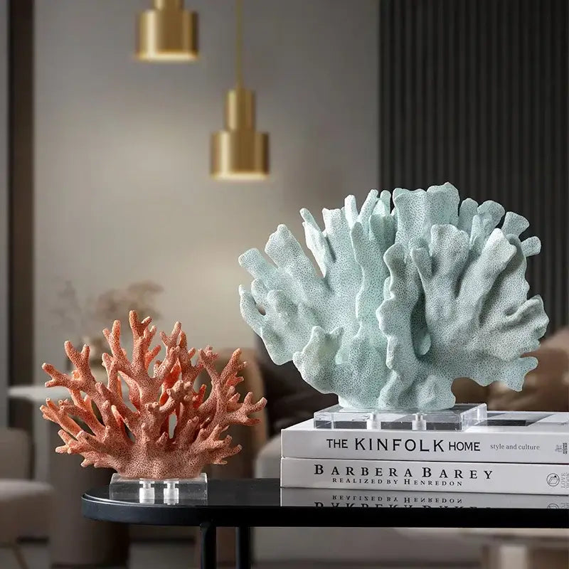 Light Blue Coral Resin Sculpture