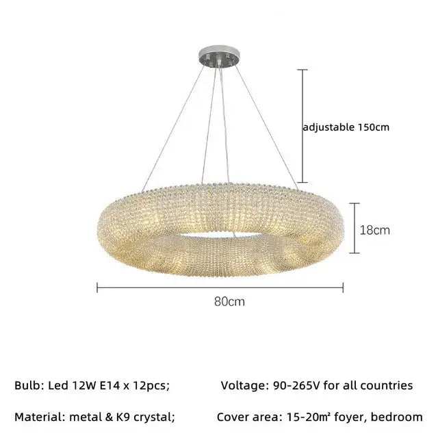 Crystal Circle 16-Light Living Room Pendant Light