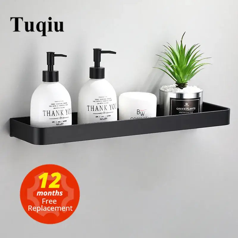 Black Aluminum Corner Shelf With 5 Hooks