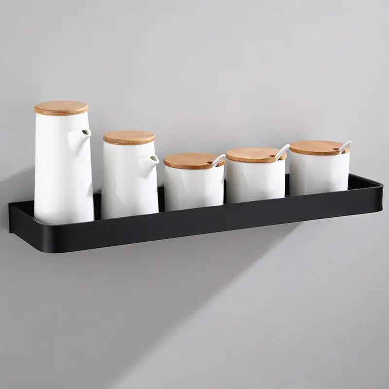 Black Aluminum Corner Shelf With 5 Hooks