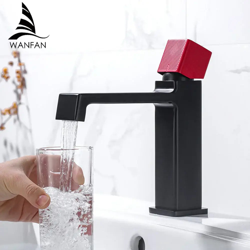 Black Brass Basin Faucet with Textured Handle