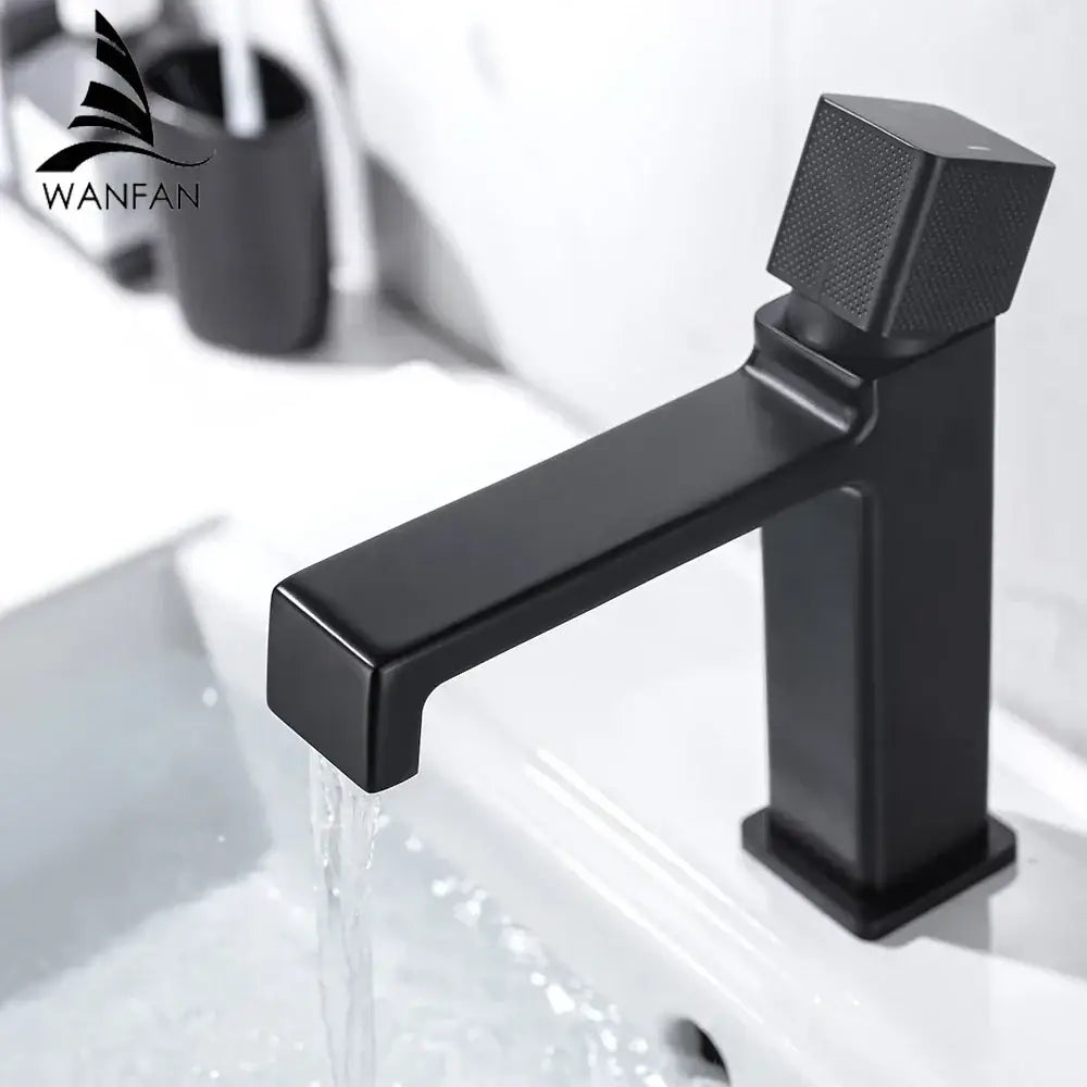 Black Brass Basin Faucet with Textured Handle