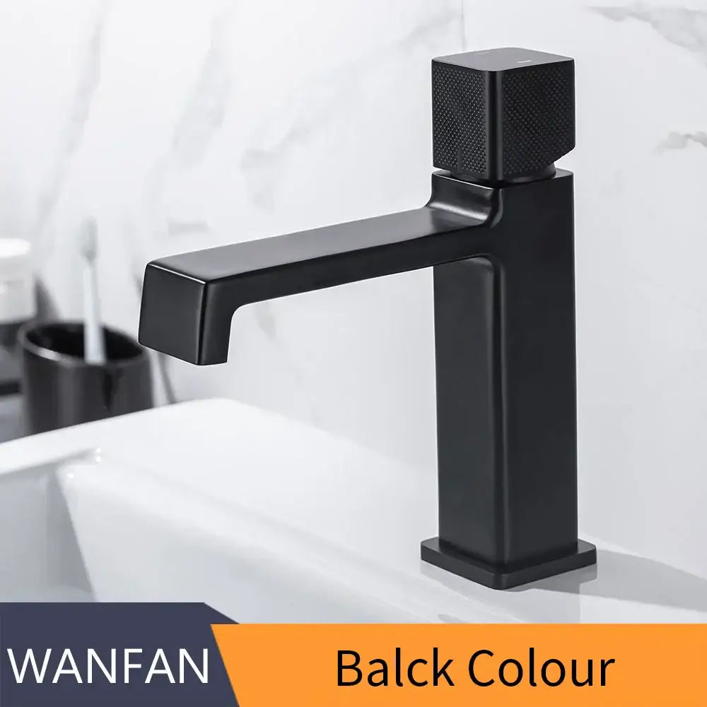 Black Brass Basin Faucet with Textured Handle