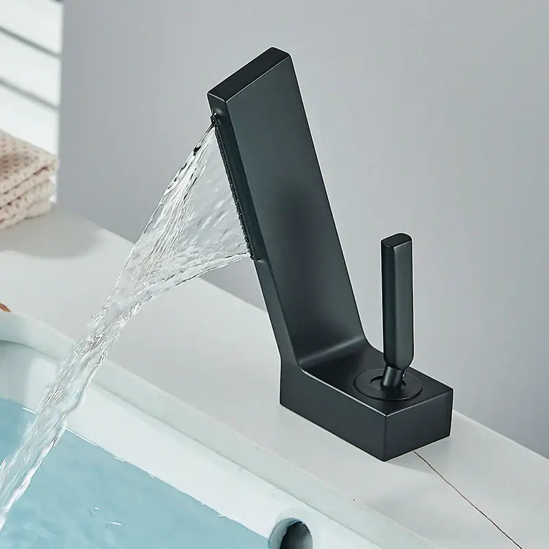 Black Brass Waterfall Faucet Contemporary Design