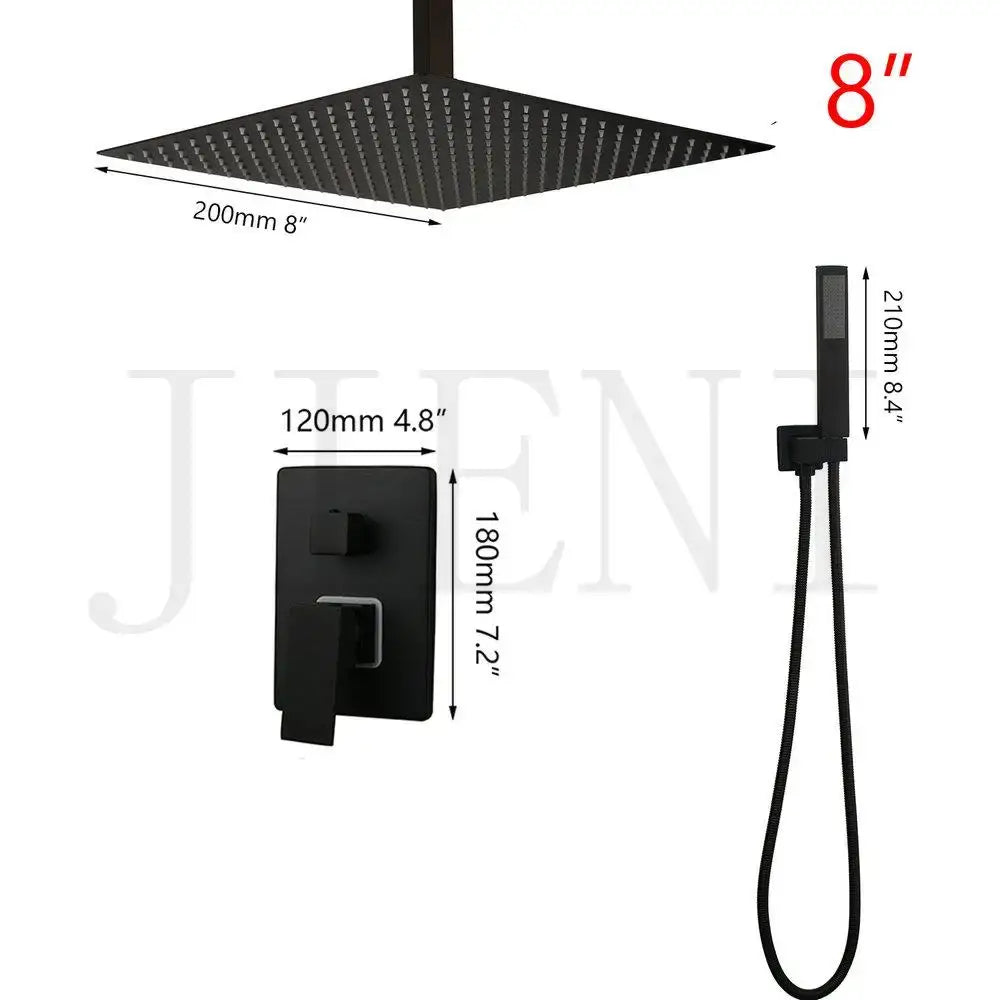 Black LED Shower Faucet Set 16-Inch Ceiling