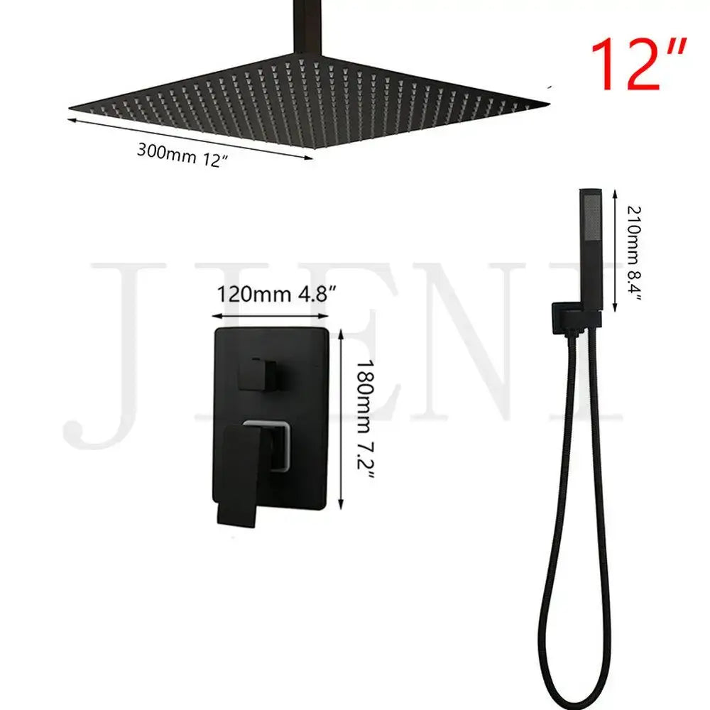 Black LED Shower Faucet Set 16-Inch Ceiling
