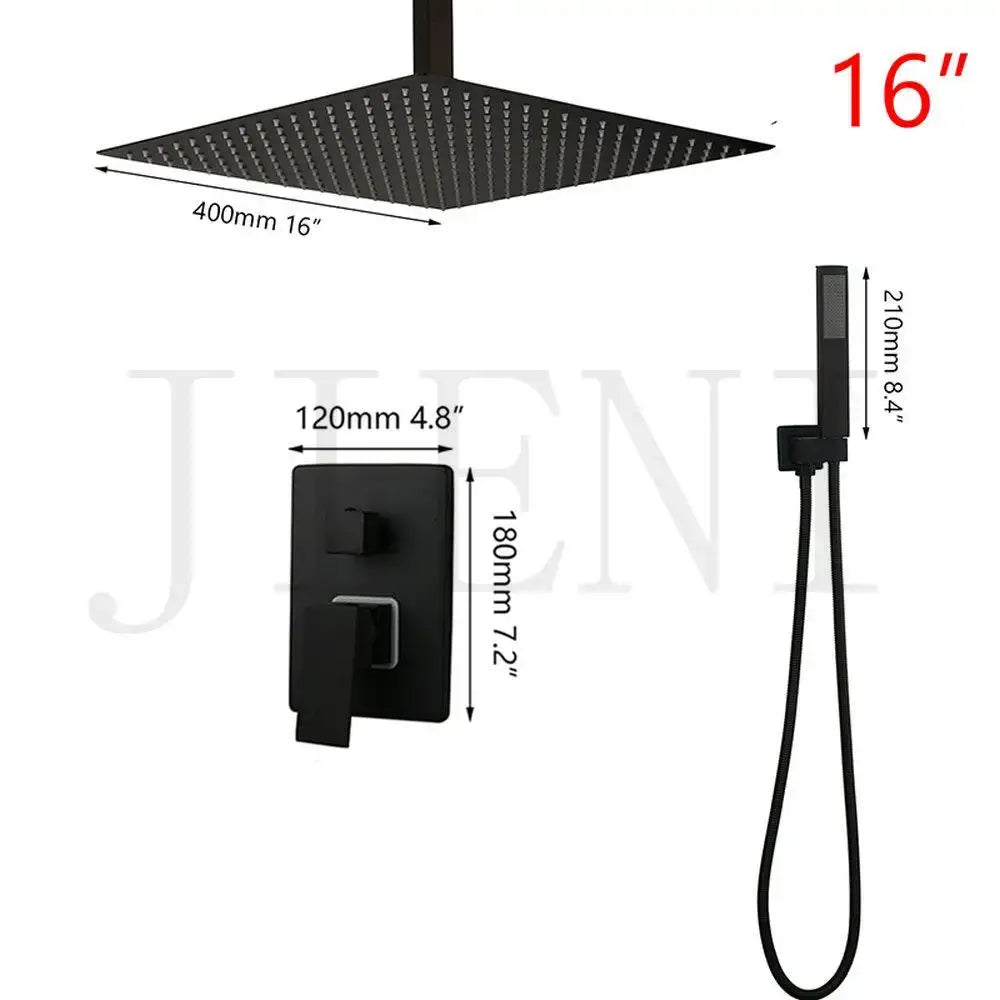 Black LED Shower Faucet Set 16-Inch Ceiling