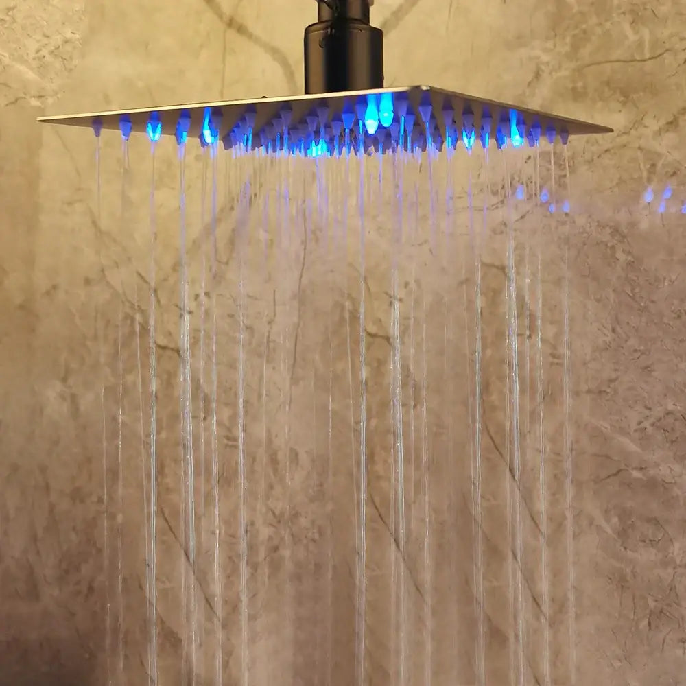 Black LED Shower Faucet Set 16-Inch Ceiling
