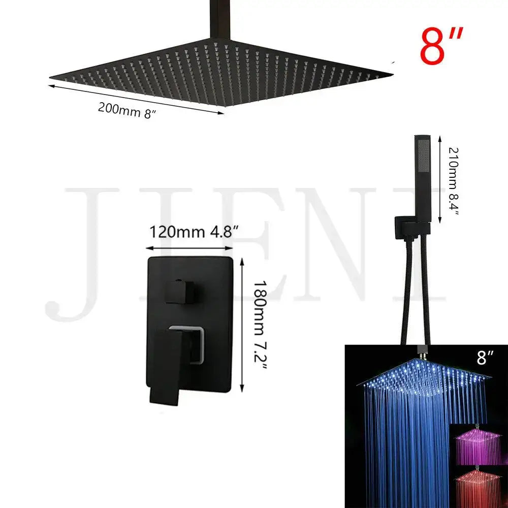 Black LED Shower Faucet Set 16-Inch Ceiling